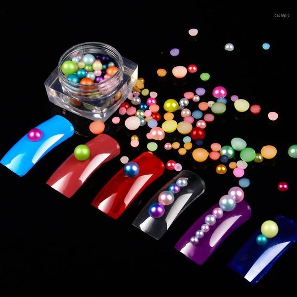 

1 box optional colorful rainbow beads pearl nail rhinestones for jewelry making and art beads1, Silver;gold