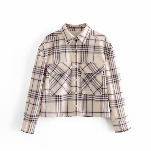 

vintage woman beige loose plaid woolen shirt jacket spring fashion ladies pocket coats female casual oversized outwear 210515, Black;brown