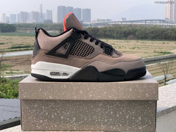 

(with box)2021 4 taupe haze basketball shoes men grey white 4s sports sneaker