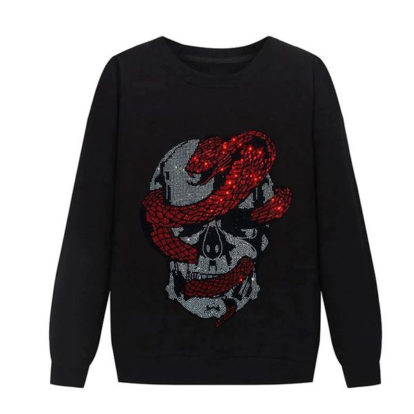 

men's hoodies & sweatshirts rhinestone diamond hoodie skull exquisite star hoody 2021 winter long sleeve black pullover oversized 5xl