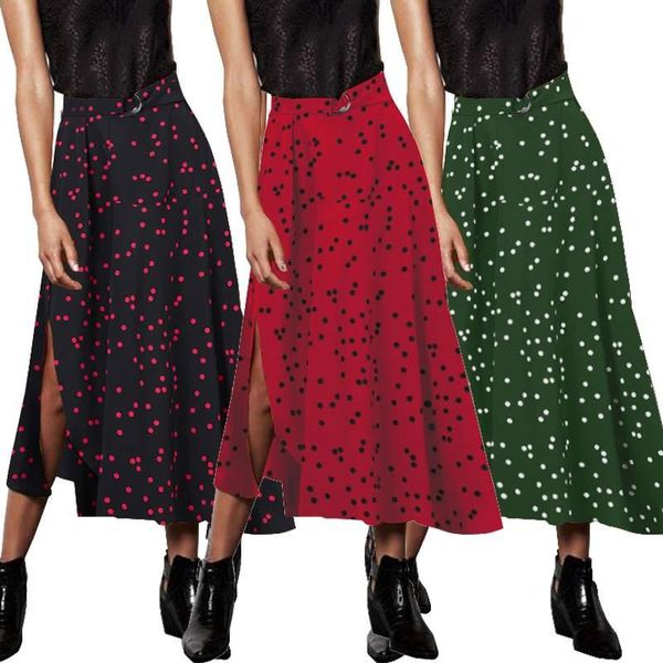 

skirts zanzea women's printed bohemian summer polka dot sundress casual high waist long vestidos female split robe plus size 5xl, Black