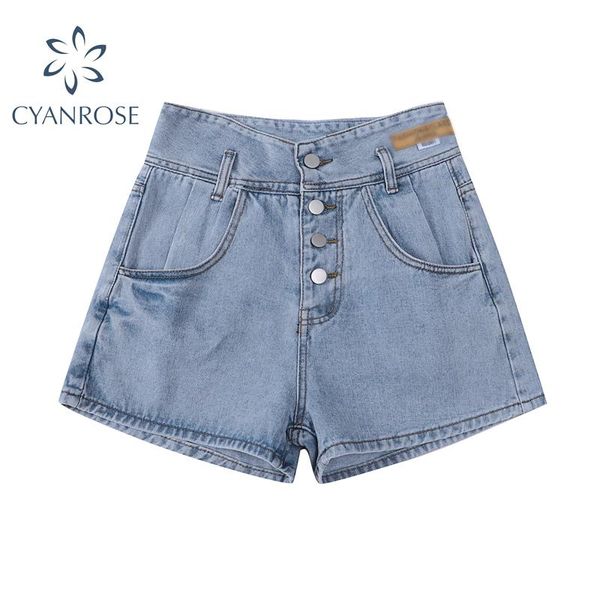 

women's shorts streetwear casual single-breasted jeans for 2021 summer chic design high waist pockets female denim, White;black