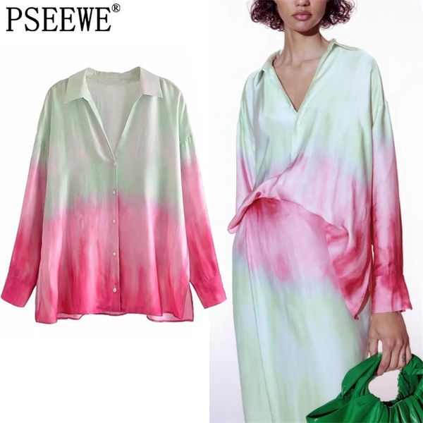 

blouses women shirt tie dye summer woman fashion collared button up long sleeve casual beach 210519, White