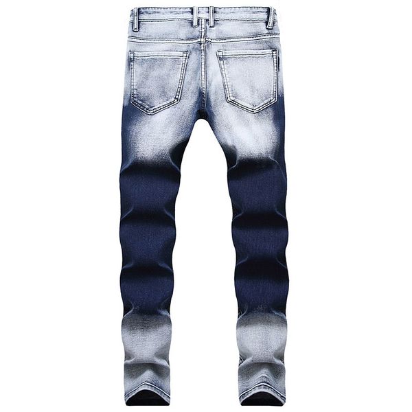 

mens casual two colors jeans tie dye painted denim pant washed high quality, Blue