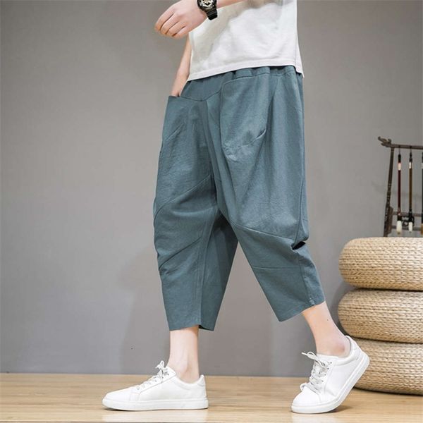 

men's pants nepal capris trend chinese style cotton hemp knickers youth loose harem radish lbhl, Black