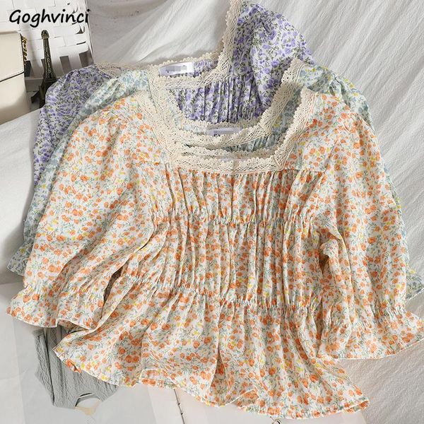 

women's blouses & shirts women crops female simple kpop summer print butterfly-sleeve korean harajuku retro sweet girls basic blusas in, White