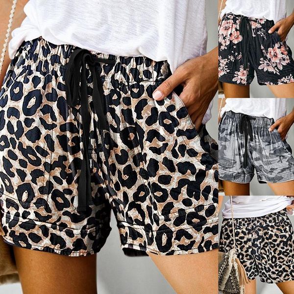 

women's print high waist straight casual shorts, White;black