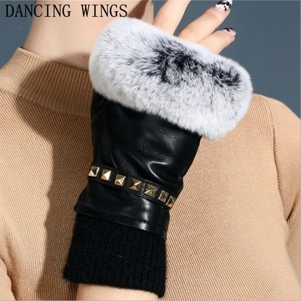 

mittens autumn and winter women' fingerless gloves lady' genuine leather rabbit fur mittens winter warm sheepskin gloves z0jb, Blue;gray