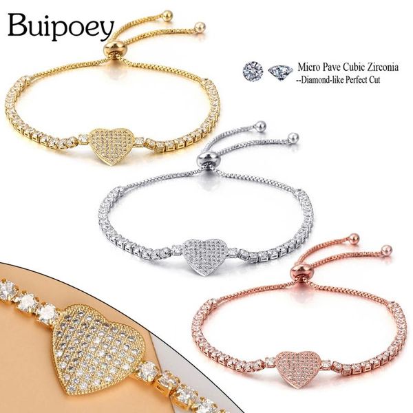 

charm bracelets buipoey luxury cubic zirconia heart for women men fine cz jewelry adjustable length bracelet gift, Golden;silver