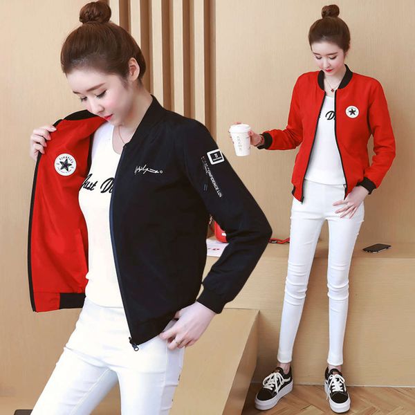 

autumn women's wear double-sided loose jacket baseball jacket, Black;brown