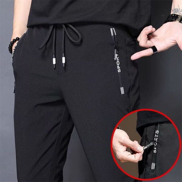 

summer thin men's sports pants men casual korean elasticity feet quick dry straight brand business suit trousers 210715, Black