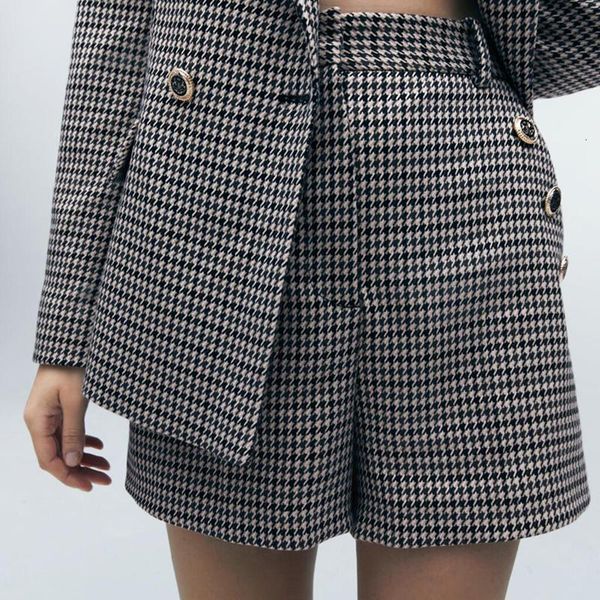 

women's shorts fashion high waisted women elegant buttons back pocket short houndstooth loose casual ladies f521, White;black