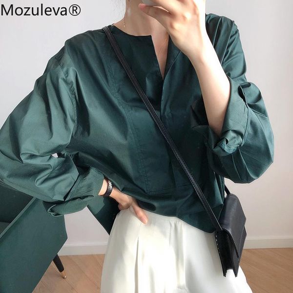 

women's blouses & shirts mozuleva women stylish o neck loose autumn office ladies short lantern sleeve blouse female cotton blusas, White