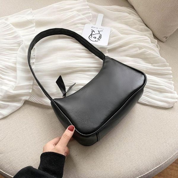 

evening bags soft pu leather women black underarm bag retro solid color ladies baguette handbags fashion design girls small shoulder