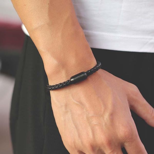 

tennis classic men stainless steel bracelet handmade braided leather braclet attract magnetic braslet male jewelry accessories pulseras, Golden;silver