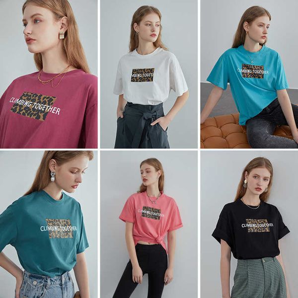 

fansilanen 100% cotton leopard letter print casual t-shirt women short sleeve streetwear summer tee female vintage t shirt 210607, White