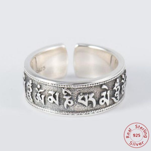 

cluster rings 925 sterling silver ring buddha 100% real s925 thai six words of mantra for women jewelry adjustable size, Golden;silver