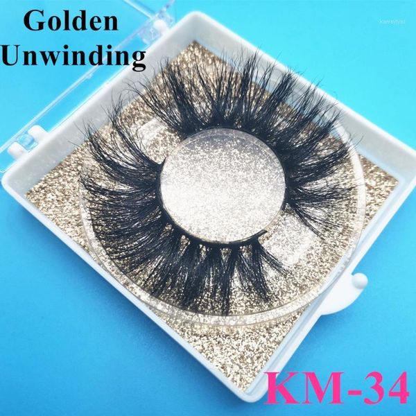 

golden unwinding km-34 dramatic 3d mink lashes 25mm eyelashes hair false lash boxes packaging vendor1