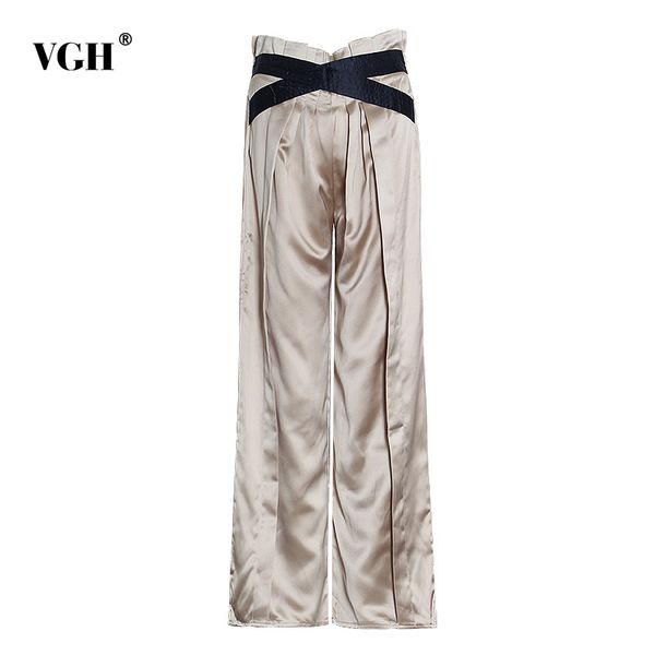 

vgh patchwork cross ruched trousers for women high waist large size loose wide leg pants female fashion new clothing autumn 210421, Black;white