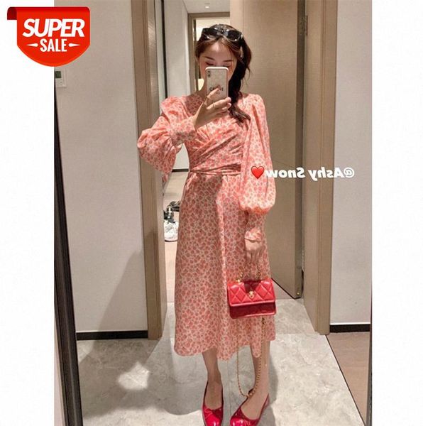 

sweet japanese atmosphere pink rose cross tie waist xiao public floral dress long skirt female #h01y, Black;gray