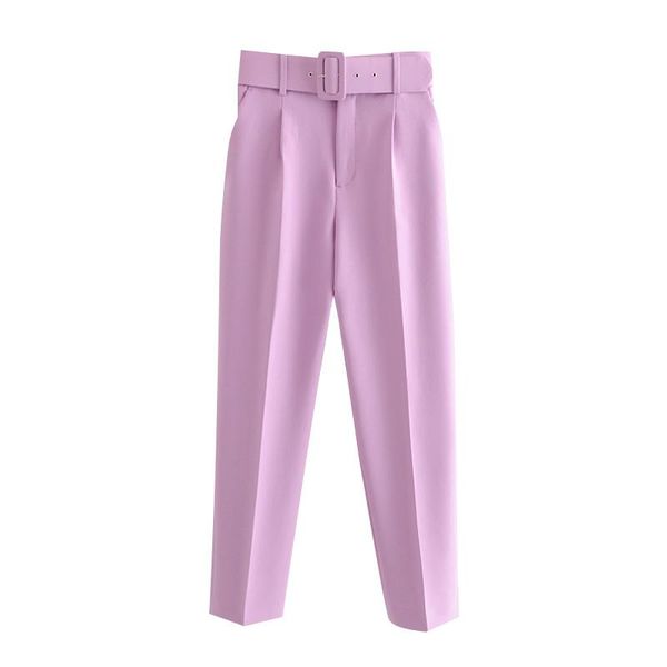 

women's pants & capris women 2021 chic fashion high waist with belt vintage zipper pockets office wear female ankle trousers mujer, Black;white