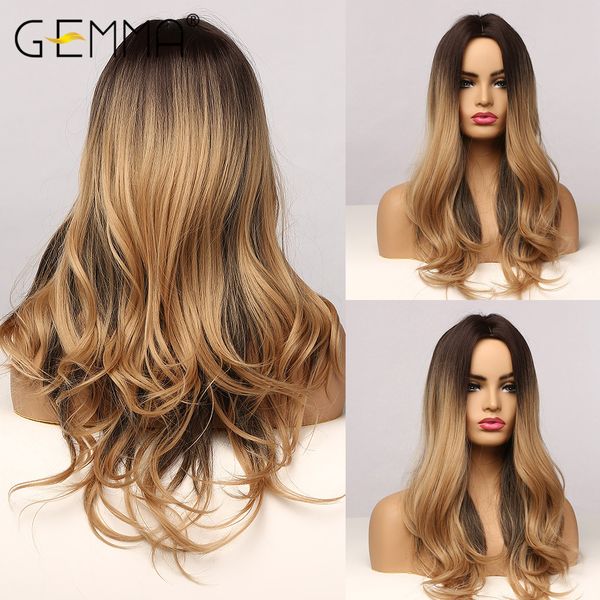 

Ombre Black Brown Highlight Wigs for Women Long Wavy Synthetic Wigs Natural Middle Part Cosplay Heat Resistant Hair Wig