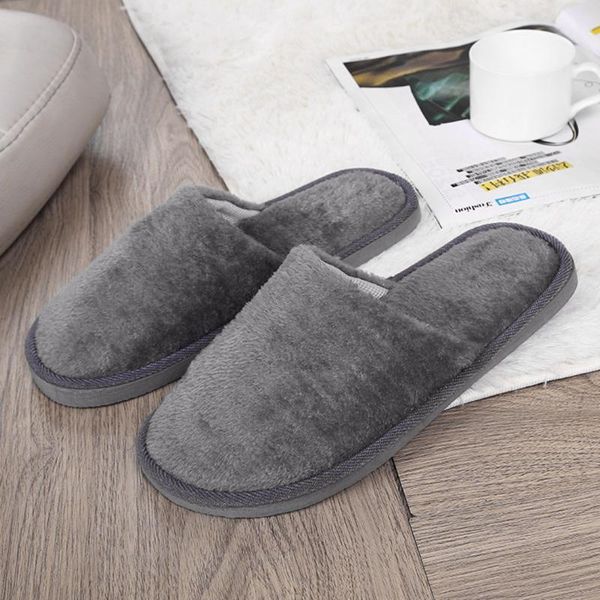 

slippers winter warm cotton 2021 fashion men plush soft home bathroom slides non-slip shoes plus size, Black