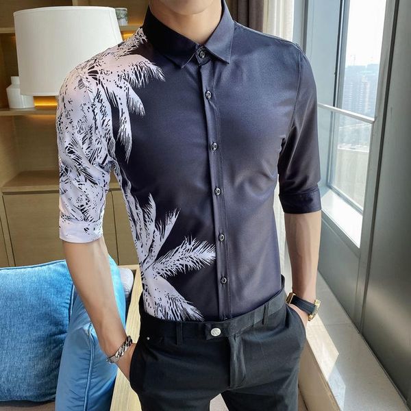 

men's casual shirts fashion black white color contrast coconut print shirt men summer camisa masculina tuxedo night club, White;black