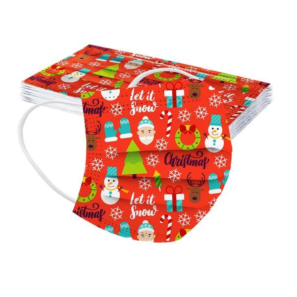 

party favor 10pc christmas mask adults disposable face 3-layer non-woven fabric breathable protect mascarillas facial cap