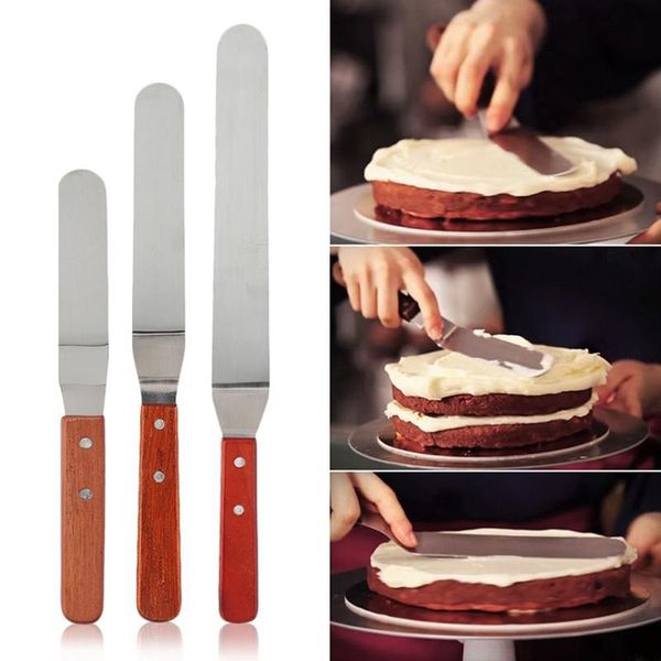 

baking & pastry tools 1pcs 6/8/10 inch cake cream knife spatula stainless steel wooden handle frosting smoother kitchen decoration ct2130