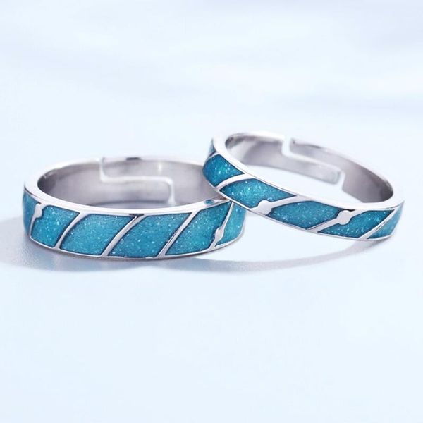

cluster rings sole memory original blue starry meteor sweet romantic couple ring 925 sterling silver female resizable opening sri451, Golden;silver