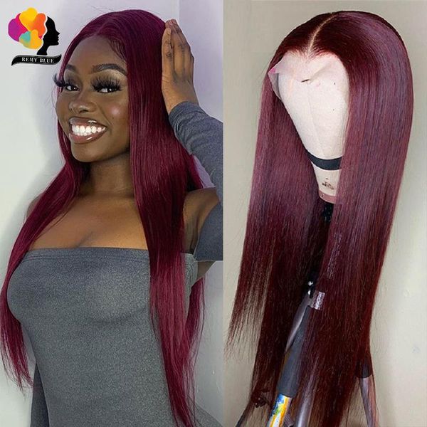 

lace wigs remyblue burgundy 99j front human hair straight colored pre plucked red brazilian remy, Black;brown