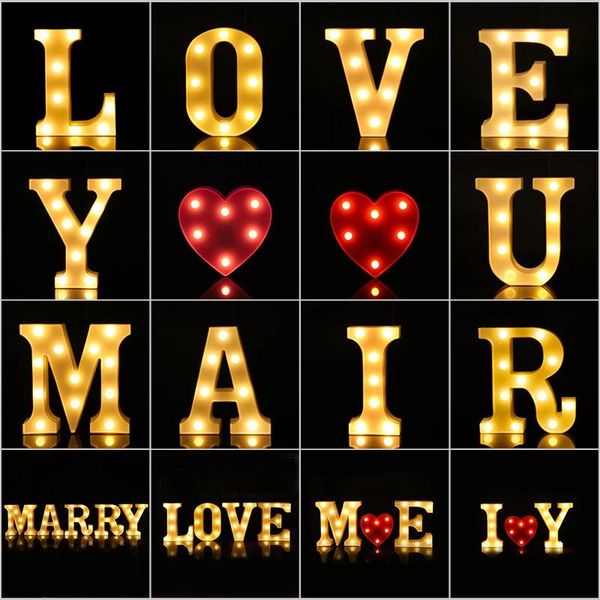 

26 letter led light battery operated heart digital sign night lights for christmas party wed decoration table lamp