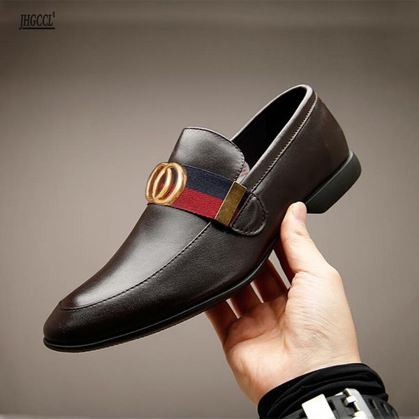 

luxury leather shoes formal shoes layer cowhide casual single shoes fashion business shoe loafers chaussure homme luxe marque a9, Black