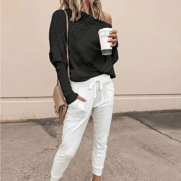 

women's sweaters sweater autumn one-neck off shoulder bat lantern sleeve female loose casual twist knit, White;black