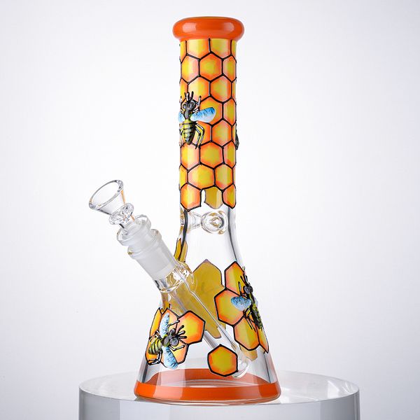 Narghilè a tubo dritto da 10 pollici Narghilè in vetro stile ape Bong da 18 mm Olio per giunzioni Dab Rigs con tubi dell'acqua a ciotola downstem diffusa