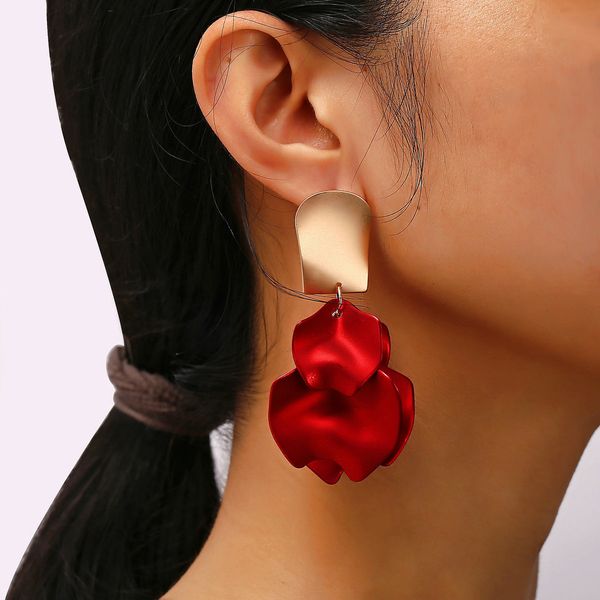 

charms earrings metal creative simple red rose petal, Golden