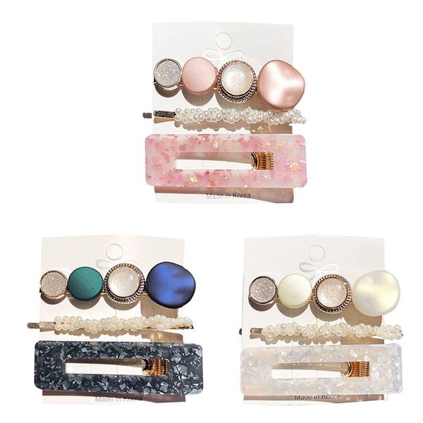 

other 3pcs fashion women girls simple macaron pearl hair clip headdress set word duckbill accessories jewelry, Golden;white