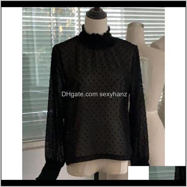 

& womens clothing apparel drop delivery 2021 women blouses shirts see-through high neck dot mesh sheer long puff sleeve shirt blous, White