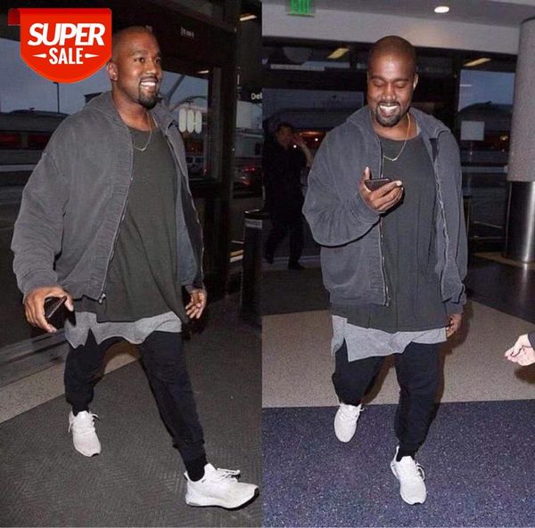 

kanye with retro loose wash terry drape footwear pants casual men #en0m, Black