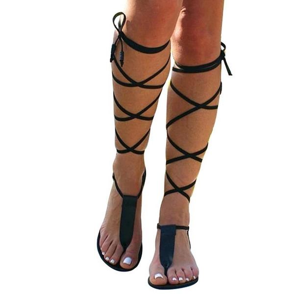 

sandals 2021 summer white black narrow band woman fashion cross-tied flat shoes lace up party size 35-42