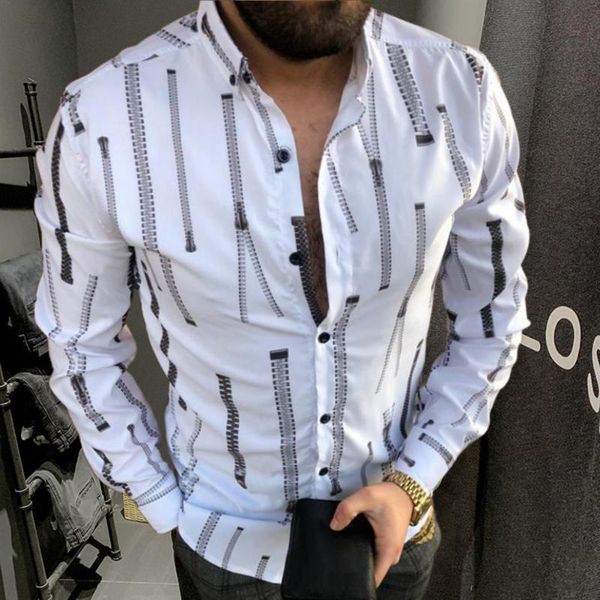 

men's casual shirts shirt turn-down collar all-match men stripe printing long sleeve for party business fashion formal wear blouse, White;black