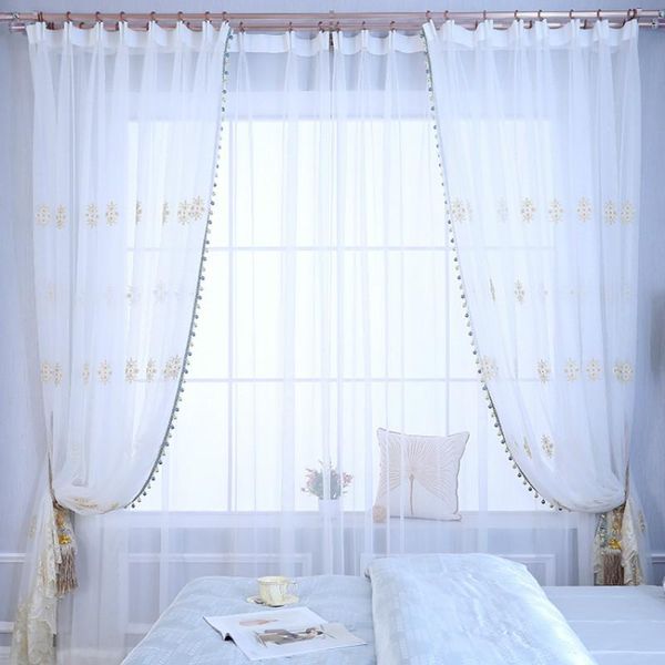 

curtain & drapes luxury sheer curtains for living room white embroidery voile bedroom european princess tulle with beads window decor