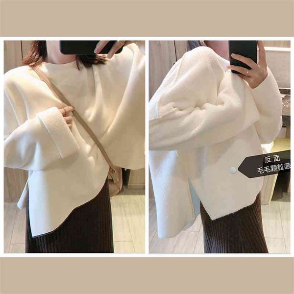 

cang gumu 2021 winter four-color thickened solid color round neck sweater women's korean version wool particle pullover 3376, Black