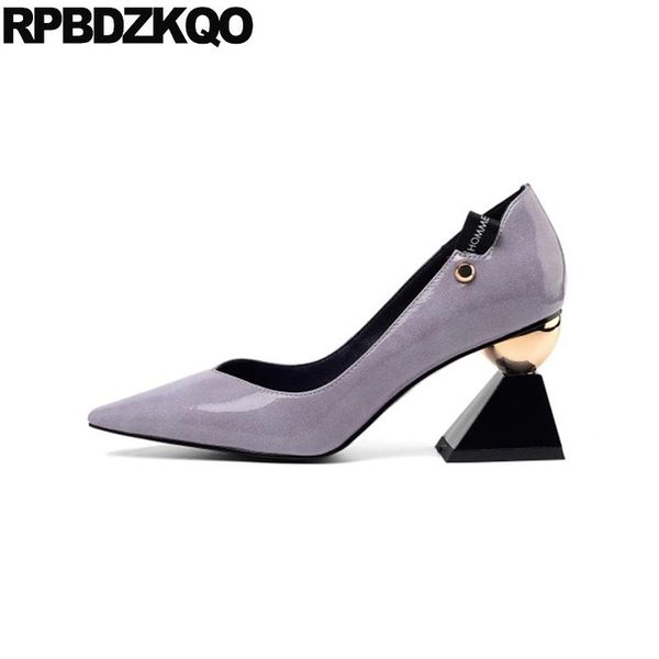 

dress shoes women purple abnormal black closed toe high heels thick strange patent leather pumps size 4 34 2021 genuine 3 inch pointed