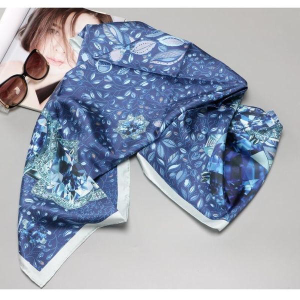 

scarves luxury 100% silk scarf shawl for women's grade hijab head foulard 35" x 35"", Blue;gray