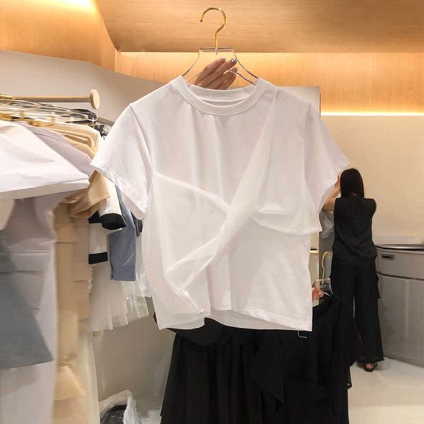 

vanovich korean style t shirts women summer 's casual wild ladies solid-color mesh clothing 210615, White