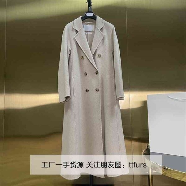 

m's same oat water ripple bondone double-sided cashmere double breasted long coat female, Black