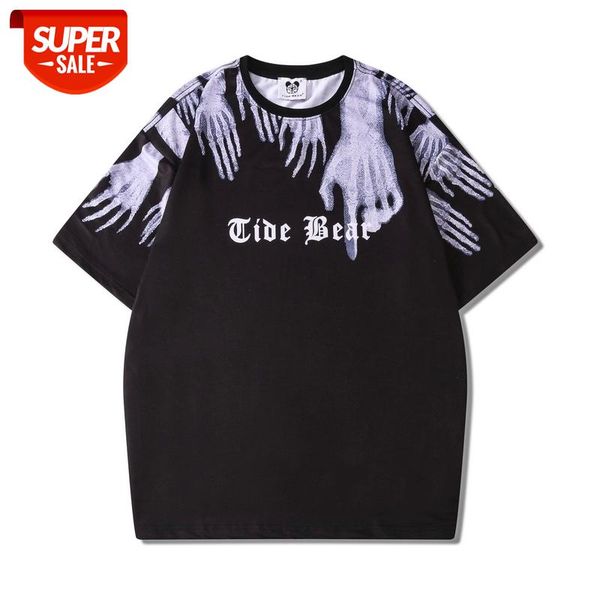 

original letter hands print oversize short sleeve summer tshirts mens high street crew neck cotton loose tees hip hop #uc8q, White;black
