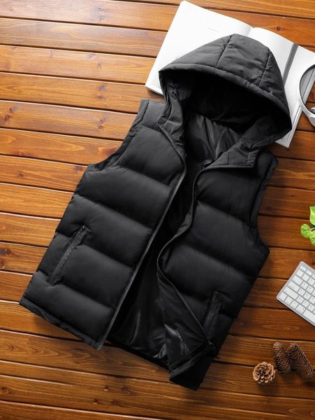

men zip up sleeveless hooded puffer coat y2nh#, Black;brown